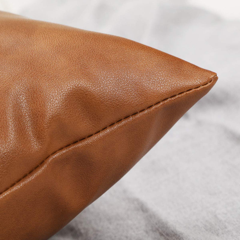  [AUSTRALIA] - SEEKSEE Faux Leather Lumbar Pillow Cover 12x20 inch, Modern Country Style Decorative Lumbar Pillow for Bedroom Living Room Sofa Brown Accent Pillows. Full Leather 12x20 1PC