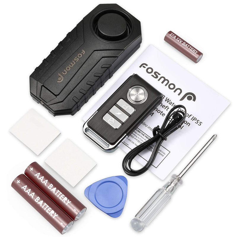  [AUSTRALIA] - Fosmon Anti Theft Burglar Bike Alarm with Remote, Waterproof Vibration Triggered Battery Operated Loud 113dB Wireless Siren for Bicycle, E-Bike, Motorcycle, Scooter, Cart, Trailer, Equipment, Fence