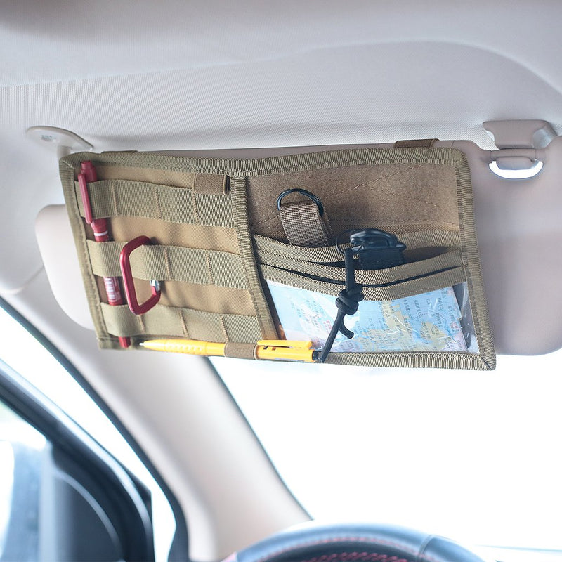  [AUSTRALIA] - Tactical Molle Vehicle Visor Panel Truck Car Sun Visor Organizer Holder Pouch Sunshade Storage Bag (Black-Large)