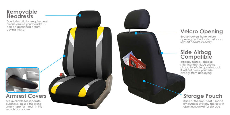  [AUSTRALIA] - FH Group FB033YELLOW102 Bucket Seat Cover (Modernistic Airbag Compatible (Set of 2) Yellow)