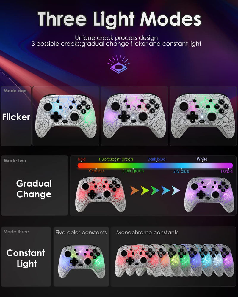  [AUSTRALIA] - Switch Controller, Wireless Switch Pro Controller for Nintendo Switch/Lite/OLED/PC/iOS/Android, 9 Colors Adjustable LED Wireless Remote Gamepad with Unique Crack/Turbo/Motion Control/Vibration/Wakeup
