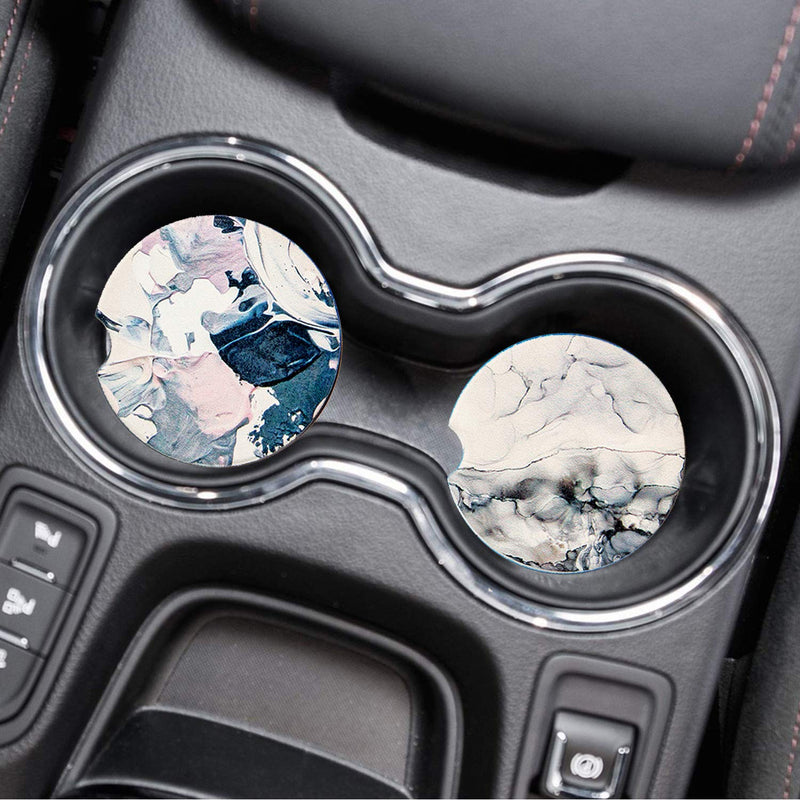 [AUSTRALIA] - Set of 6 Absorbent Marble Ceramic Car Coasters For Cup Holders Auto Cupholder Coaster With A Finger Notch For Easy Removal (2.56 Inches,Multicolor) Multicolor