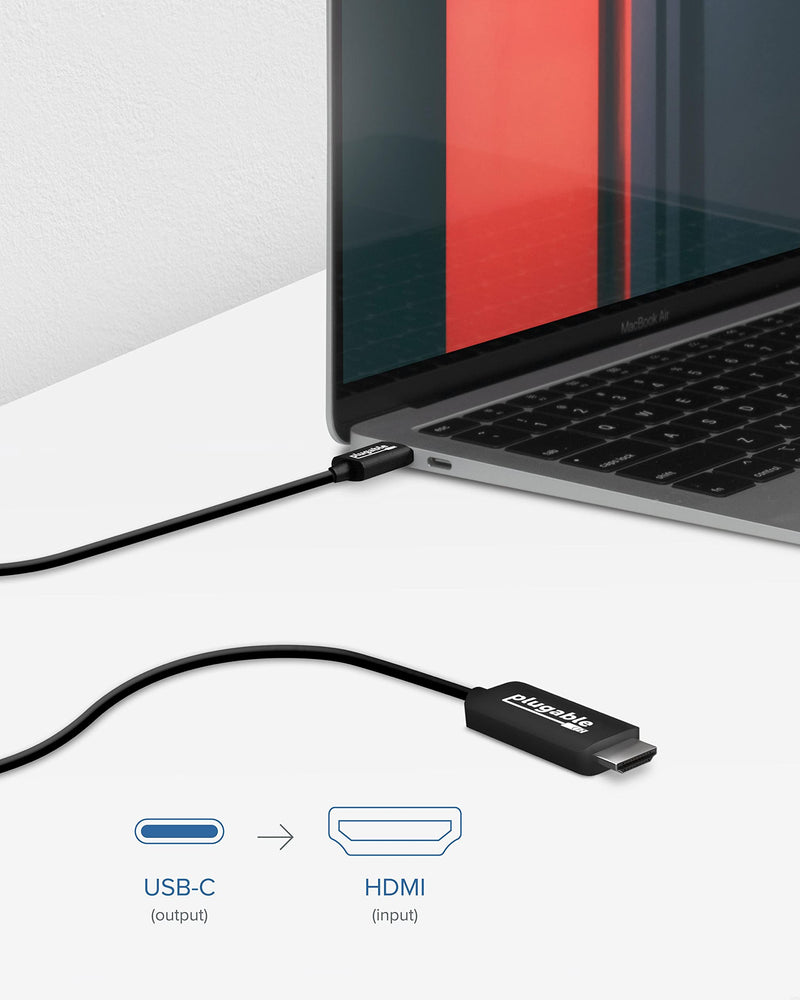  [AUSTRALIA] - Plugable USB C to HDMI Cable 6ft - Connect USB-C, Thunderbolt 3, Thunderbolt 4 or USB4 Laptops to HDMI Displays up to 4K@60Hz - Compatible with Mac and Windows, HDMI 2.0, 1.8m