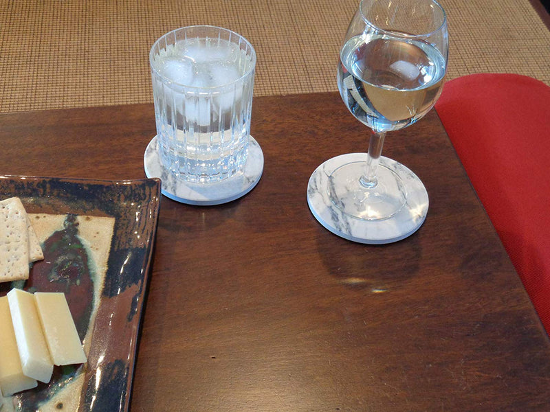  [AUSTRALIA] - Coasters for Drinks Absorbent - Faux Marble Ceramic Coasters, Coasters for Drinks, Stone Coasters, Table Coaster Set with Cork Backing by Ovation Home (Marble Design) (6 Coasters with Holder)