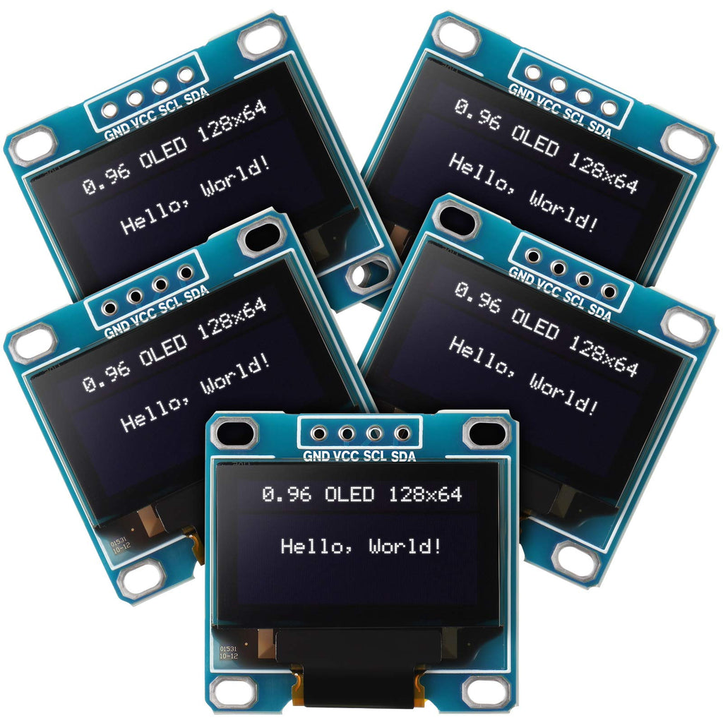  [AUSTRALIA] - 5 Pieces 0.96 Inch OLED Module 12864 128x64 Driver IIC I2C Serial Self-Luminous Display Board Compatible with Arduino Raspberry PI (White) White