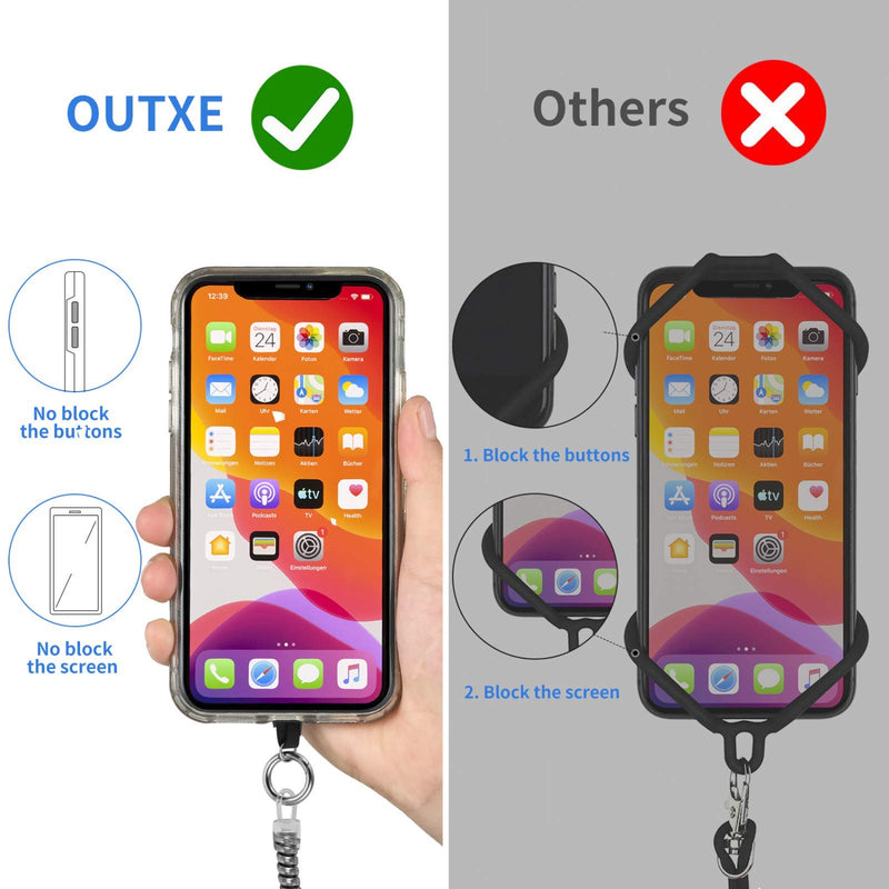  [AUSTRALIA] - OUTXE Phone Lanyard Tether with 4 Patch- 2× Phone Tether, 4× Phone Patch with Adhesive, Compatible with Smartphone- Silver #1- Silver