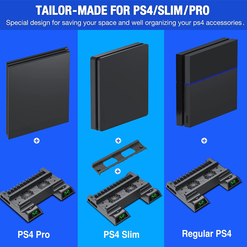  [AUSTRALIA] - Kawaye PS4 Stand Cooling Fan for PS4 Slim/ PS4 Pro/Regular PlayStation4, PS4 Vertical Stand Controller Charger Station for Dual Charging, PS4 Accesossries with Game Storage for Playstation Consoles