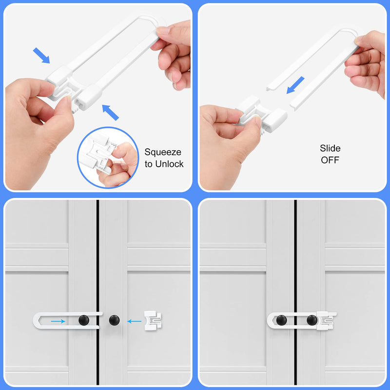  [AUSTRALIA] - Vmaisi Baby Sliding Cabinet Locks - 4 Pack Adjustable U Shaped Child Safety Locks,Childproof Latches for Kitchen Bathroom Storage Cupboards Doors, Handles and Knobs White (4)