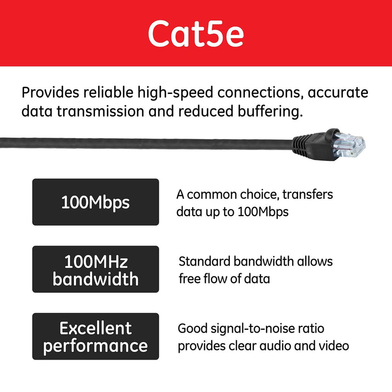  [AUSTRALIA] - GE Cat5E Ethernet Cable, 3ft Ethernet Cable, Up to 100Mbps, Rated 100 Mhz, UTP, For High Speed Internet Devices, Streaming Devices, Routers, RJ45 Connectors, for Home or Office, Black, 33762 3 Feet