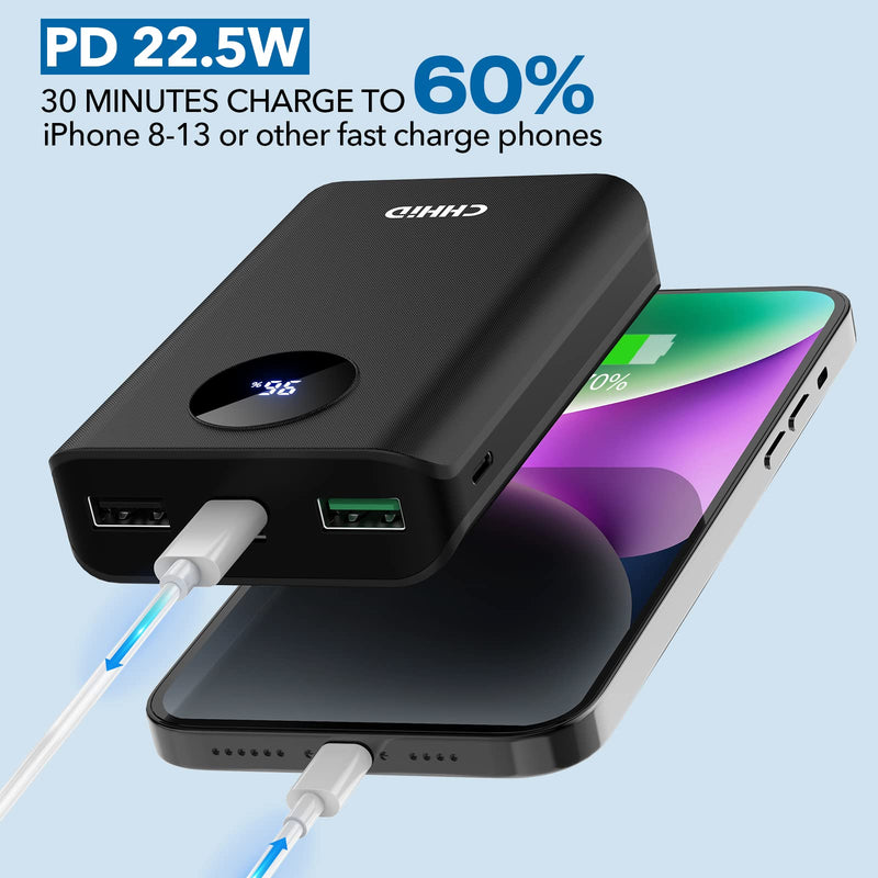  [AUSTRALIA] - 5V 2A Heated Vest Battery Pack,PD 22.5W Fast Charging 10000mAh Power Bank,LCD Display Portable Charger with USB-C Fast Charging Cord,Battery Phone Charger for iPhone,Android etc. Black