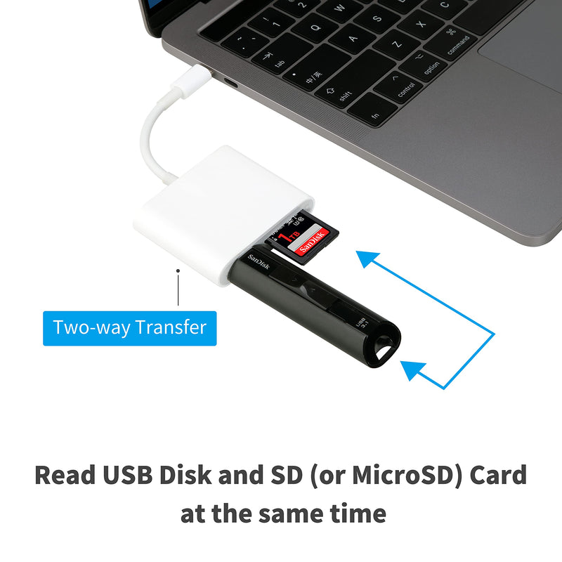  [AUSTRALIA] - USB C to SD Card Reader with USB 3.0 Thunderbolt to Micro SD TF Card Reader 3 in 1 USB-C to USB Camera Memory Card Reader Adapter for iPad Pro MacBook Pro/Air iMac M1 XPS13/15 (White)