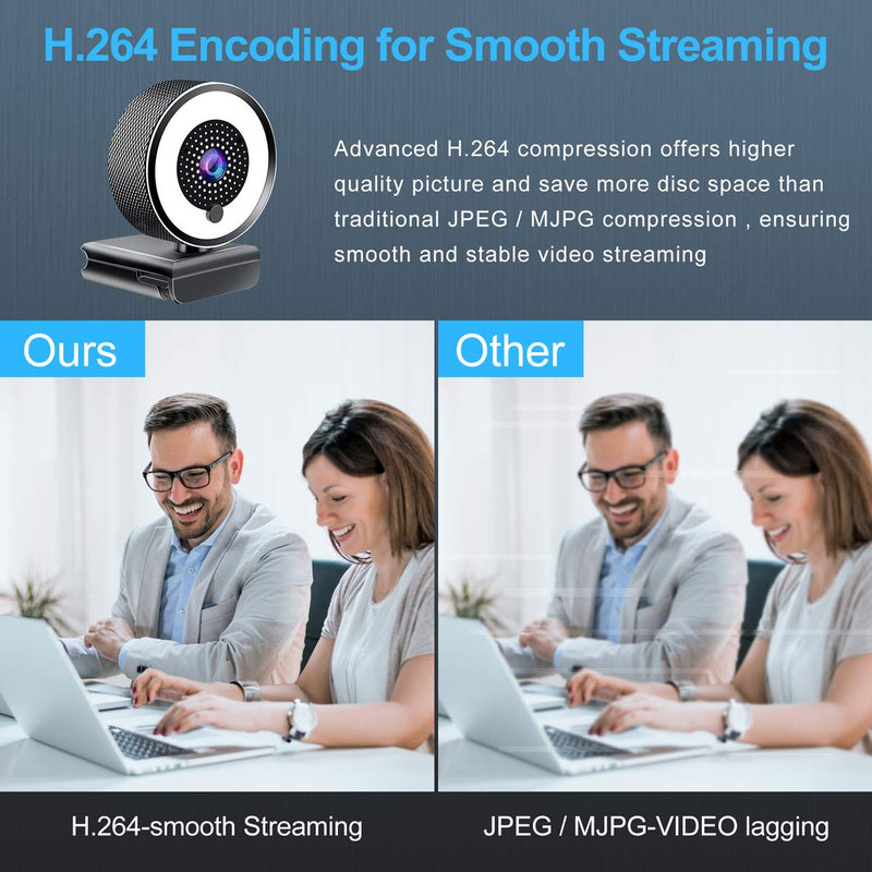  [AUSTRALIA] - 2K FHD Webcam with Ring Light and Microphone, Plug and Play Computer Web Camera, Auto-Focus Adjustable Brightness, Privacy Protection, USB Streaming Webcam for Zoom Skype PC Mac Laptop Desktop