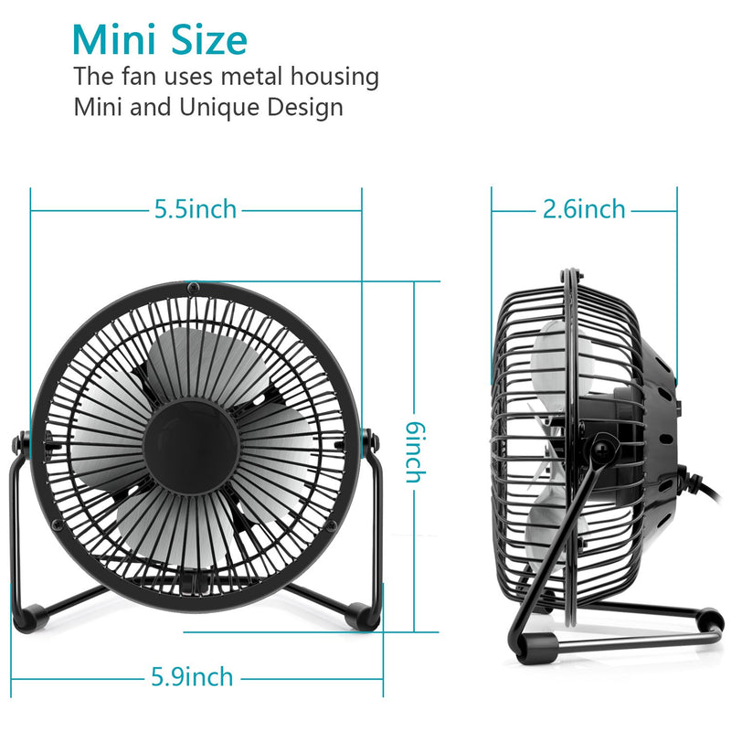  [AUSTRALIA] - 4 Inch Small USB Desk Fan, Mini Quiet Fan with Metal Construction & Strong Airflow & 360°Adjustable Tilt Angle, Personal Cooling Fan for Desktop Office (Black) Black