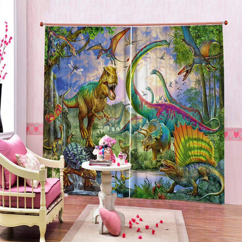  [AUSTRALIA] - Sevendec Dinosaur Curtain Cartoon Anicient Animals Jurassic Curtain Panel for Kids Livingroom Kitchen Bedroom Decor 2 Panels W27.5 x H39 W27.5" x H39" Dinosaur-3