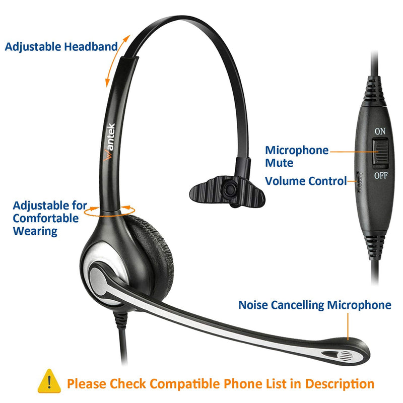  [AUSTRALIA] - Wantek Corded Office Telephone Headset RJ9 with Noise Cancelling Mic and Quick Disconnect Compatible with Polycom VVX310 VVX311 VVX410 VVX411 Shoretel 230 480 Avaya 1408 1416 5410 Mitel 5220(600QS3) Monaural F600QS3