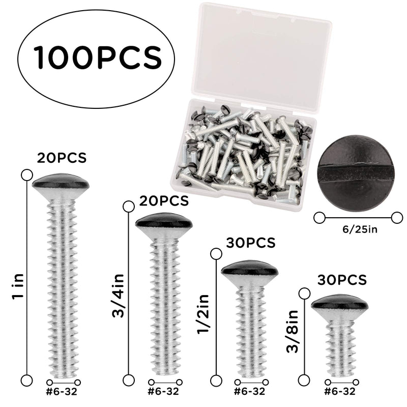  [AUSTRALIA] - TOYMIS 100Pcs 4 Sizes 6-32 Thread Black Wall Plate Screws Outlet Cover Screws Switch Cover Screws Replacement Wall Plate Screws Electrical Screws (Black)