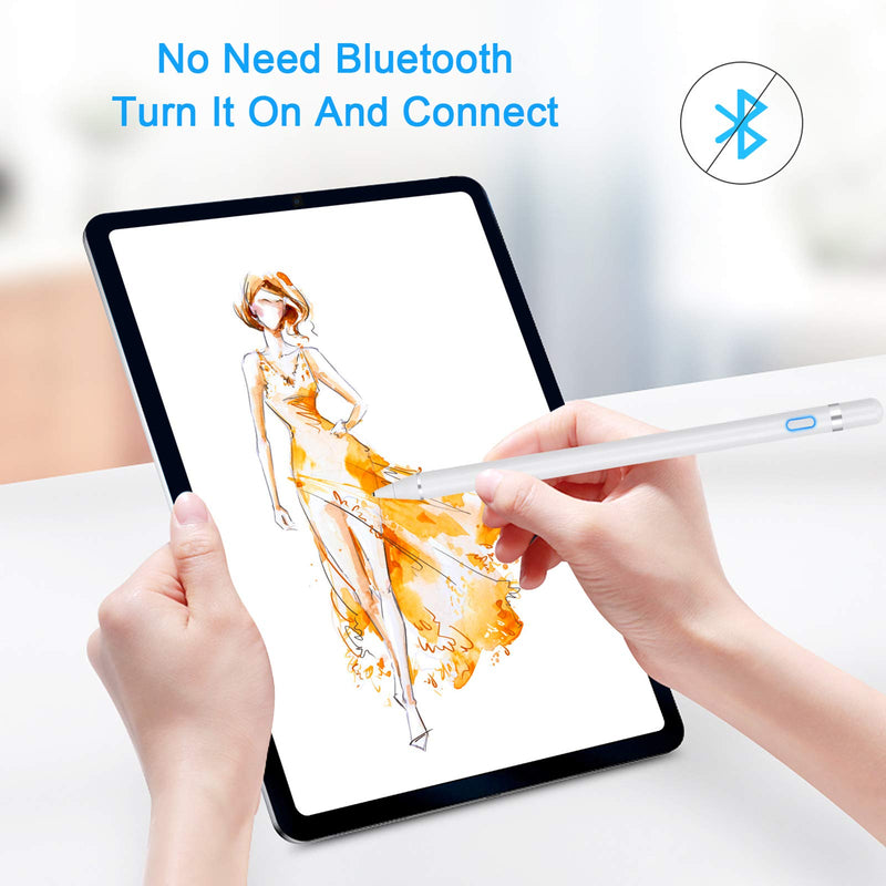 Stylus Pen for Touch Screens Rechargeable 1.5mm Fine Point Active Stylus Pen Smart Pencil Digital Compatible iPad and Most Tablet (White 1) White 1 - LeoForward Australia