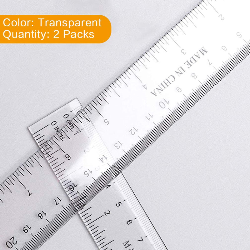  [AUSTRALIA] - 12 Inches Plastic Straight Hard Ruler Viaky See Through Flexible Ruler with Inches and Metric Measuring Tool for Student School Office, Clear(2 Pack) …