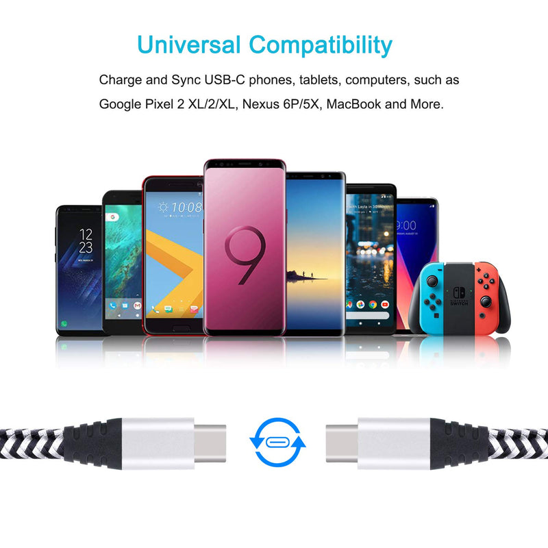 USB C Cable Short, Besgoods 2-Pack 1.5ft USB 2.0 Type C to Type C Fast Charging Braided Cords Compatible Pixel 2/2 XL, Nexus 6P 5X, Samsung Galaxy S8, S8+ S9, Note 8 - White White White - LeoForward Australia