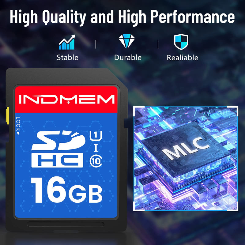  [AUSTRALIA] - INDMEM 16GB SD Card (2 Pack) - SDHC Flash Memory Card UHS-I U1 Class 10 High-Speed Full HD Video Compatible with Digital Point-and-Shoot Cameras, HD Camcorders, DSLR and PC 16GB(2PCS)