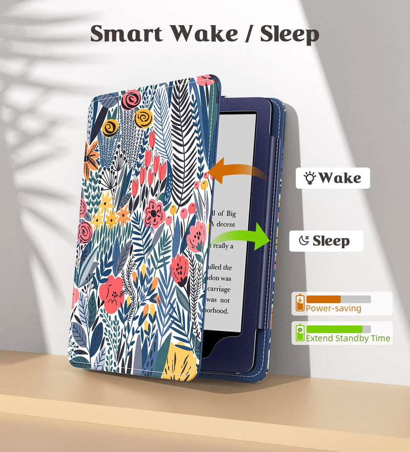  [AUSTRALIA] - MoKo Case for 6.8" Kindle Paperwhite (11th Generation-2021) and Kindle Paperwhite Signature Edition, Slim PU Shell Cover Case with Auto-Wake/Sleep for Kindle Paperwhite 2021, Blue Leaf Flower