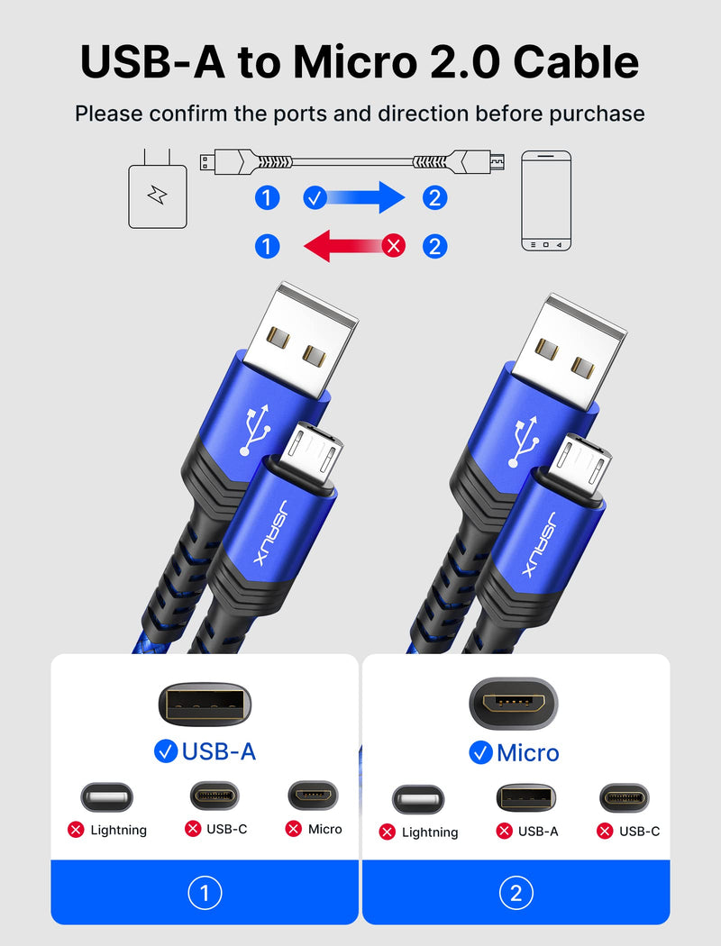  [AUSTRALIA] - JSAUX Micro USB Cable Android Charger, (2-Pack 6.6FT) Micro USB Android Charger Cable Nylon Braided Cord Compatible with Galaxy S7 S6 J7 Edge Note 5, Kindle. MP3 and More-Blue 6.6ft+6.6ft Blue