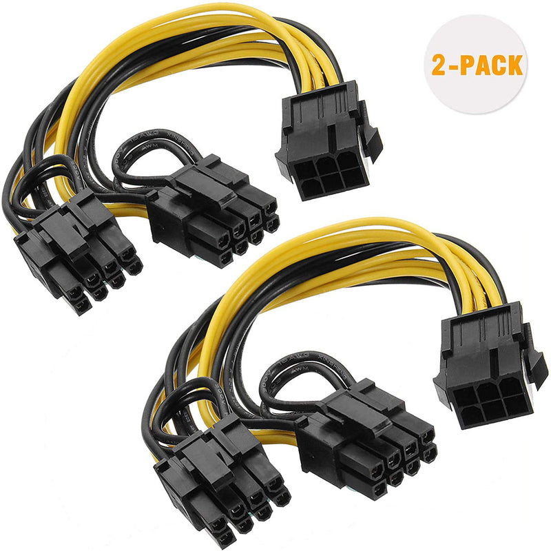 [AUSTRALIA] - 6 Pin to Dual 8 Pin PCIe Adapter Power Cables, 6 Pin to Dual PCIe 8 Pin (6+2) Graphics Card PCI Express Power Adapter GPU VGA Y-Splitter Extension Cords Mining Video Card Converter Cable (2Pack/20cm)