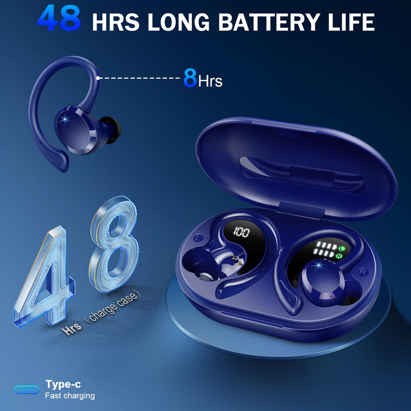 [AUSTRALIA] - Wireless Earbuds Bluetooth Headphones Sport, Bluetooth 5.3 Earbuds Immersive HiFi Stereo Over-Ear Buds, 48Hrs Earphones in Ear with Earhooks, HD Mic, IP7 Waterproof Headset for Workout Running (Blue) Blue