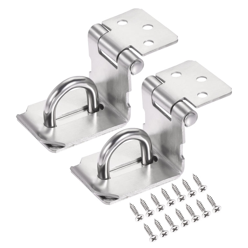  [AUSTRALIA] - MECCANIXITY 3 Inch Stainless Steel 90 Degree Heavy Door Latch Hasp Lock Padlock Clasp with Screws for Cabinet Closet, Silver Pack of 2