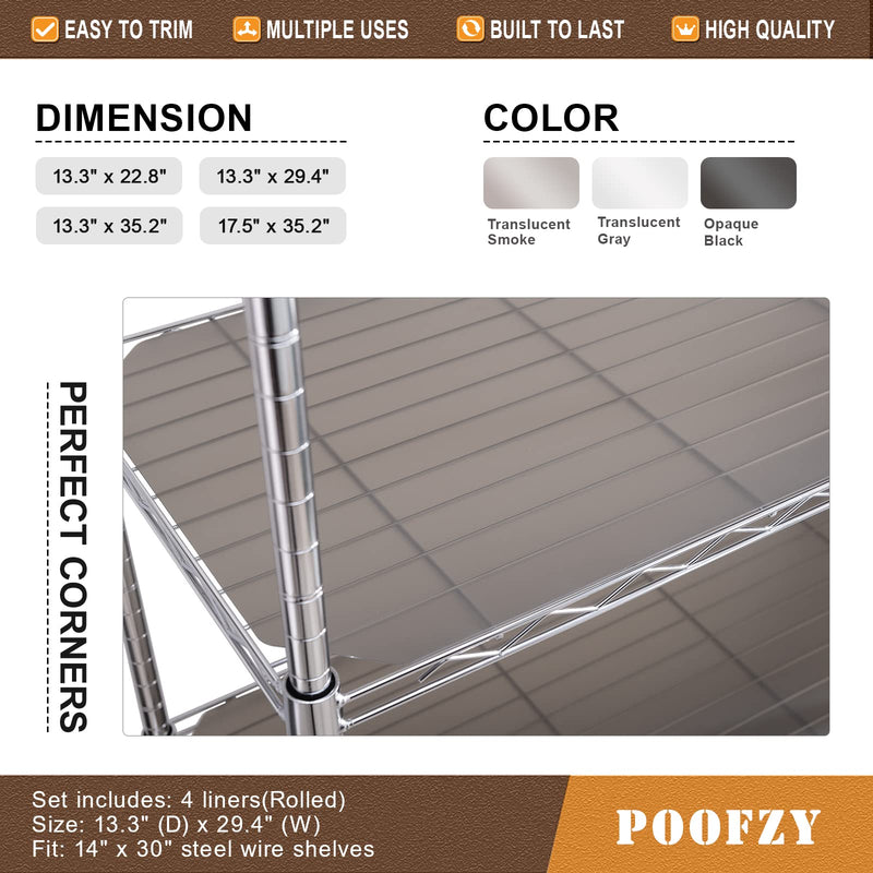  [AUSTRALIA] - Poofzy Shelf Liners for Wire Shelving, 14 x 30 Inch Shelf Liner for Kitchen Cabinets Non-Adhesive (Rolled 4PK, Grey) 29.4" x 13.3"(Pack of 4) Gray