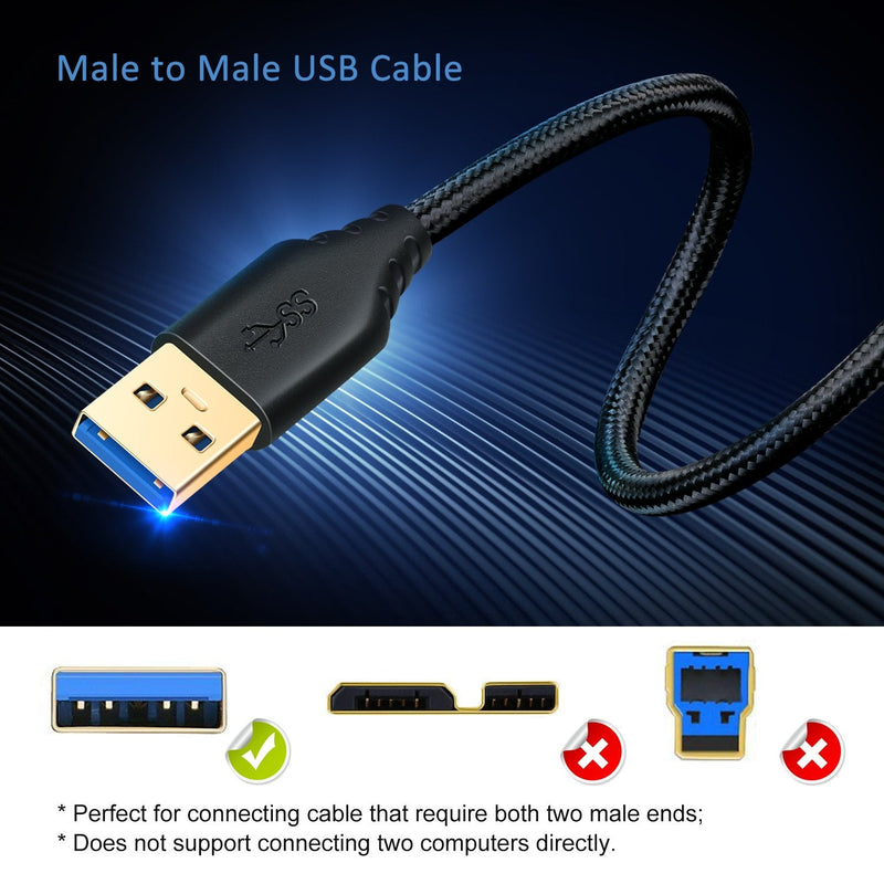  [AUSTRALIA] - USB to USB Cable Cord, Besgoods 2-Pack 3FT/1M Braided USB 3.0 Type A Male to Male Cable - Short Male to Male USB Cable for Data Transfer, Hard Drive Enclosures, DVD Player, Laptop Cooler and More Black