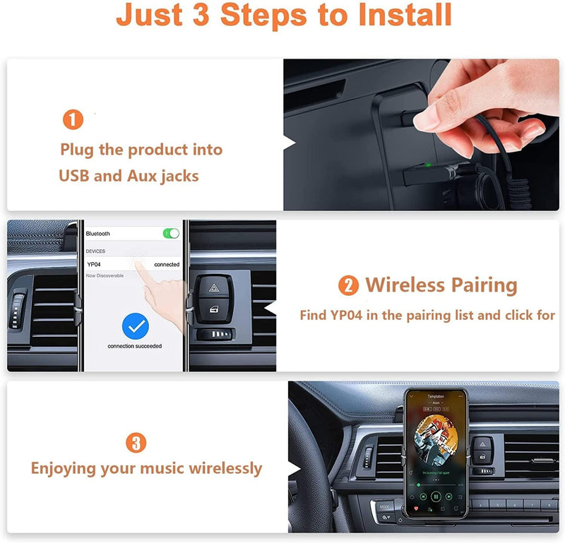  [AUSTRALIA] - Bluetooth 5.1 to Aux Adapter for Car USB Bluetooth to 3.5mm Auxiliary Jack kit Audio Receiver,Built-in Microphone,for car Speakers and Home Audio,Supports Hands-Free Calls,Voice Navigation,Music. Grey 3.3 feet