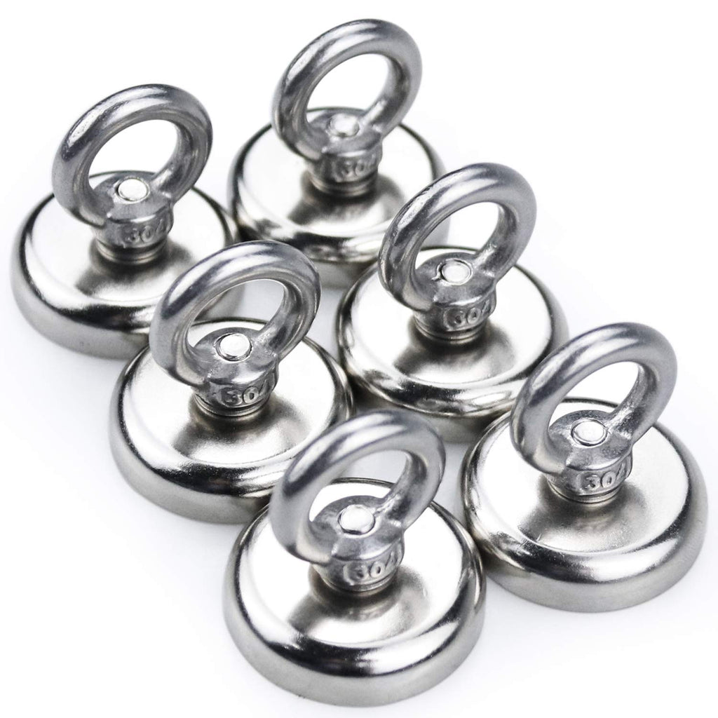  [AUSTRALIA] - MIKEDE Strong Neodymium Fishing Magnets 6 Pack, 100 lbs(45KG) Pulling Force Rare Earth Magnet with Countersunk Hole Eyebolt Diameter 1.26 inch(32 mm) for Retrieving in River and Magnetic Fishing 100Lbs Fishing Magnet-6Pcs