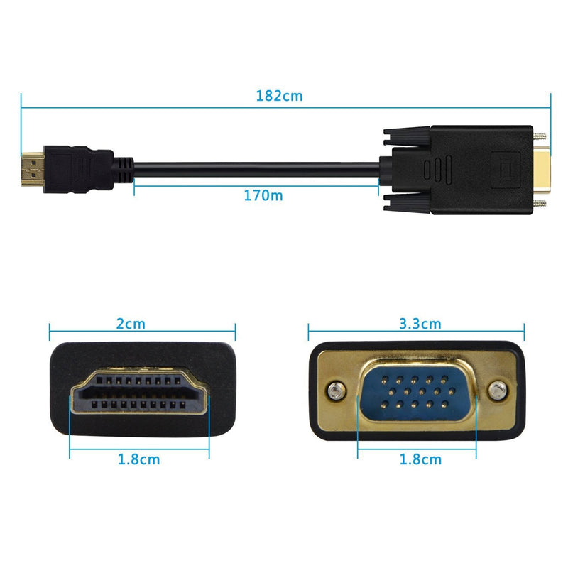  [AUSTRALIA] - HDMI to VGA Cable Gold-Plated Adapter 1080P HDMI Male to VGA Male Active Video Converter Cord (6 Feet/1.8 Meters) HDMI to VGA Cable 1 Pack
