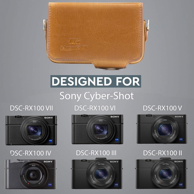  [AUSTRALIA] - MegaGear Leather Camera Case with Strap Compatible with Sony Cyber-Shot DSC-RX100 VII, DSC-RX100 VI, DSC-RX100 V, DSC-RX100 IV with 24-70mm Lens, DSC-RX100 III, DSC-RX100 II Light Brown