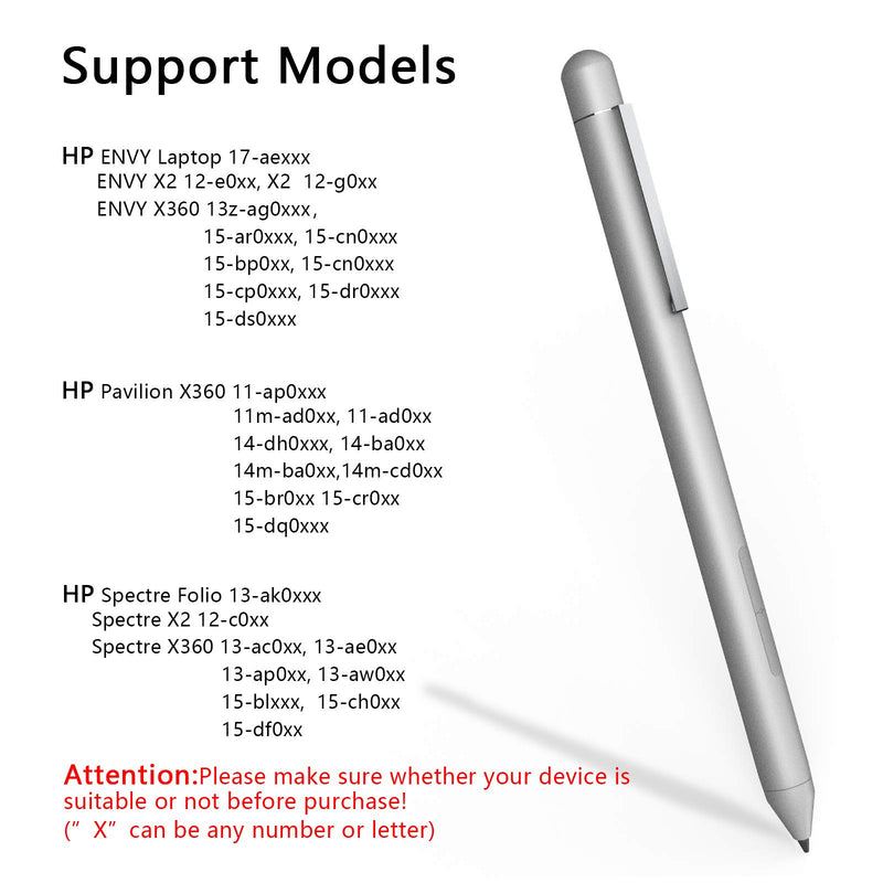 Active Pen for HP Pavilion x360 11m-ad0 14M-ba0 14-cd0 15-br0; HP Envy x360 15-bp0 15-bq0, x360 15-cn0, X2 12-e0xx,X2 12g0xx ; HP Spectre x360 13-ac0xx 15-blxxx (Silver) - LeoForward Australia