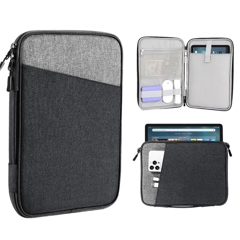  [AUSTRALIA] - TiMOVO 9-11 Inch Sleeve Case for Fire Max 11 Tablet/All-New Amazon Kindle Fire HD 10 & 10 Plus Tablet 10.1", Protective Carrying Case Bag with Elastic Handle for Kindle Fire Max 11, Black+Gray
