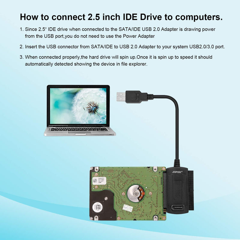  [AUSTRALIA] - AGPtek SATA/PATA/IDE Drive to USB 2.0 Adapter Converter Cable for Hard Drive Disk HDD 2.5" 3.5", Compatible with USB 1.1/2.0/3.0, with External AC Power Adapter Included