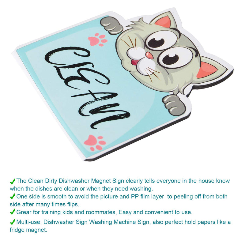  [AUSTRALIA] - Nidoul Clean Dirty Dishwasher Magnet Sign, 3.5" X 3.15" Waterproof Double Sided Strongest Magnets Flip Indicator, Cute Cat Dishwasher Accessories Kitchen Label for Home Organization 1
