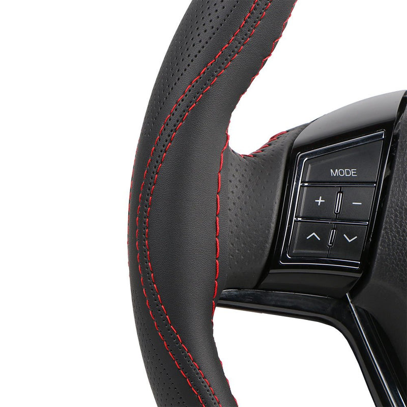  [AUSTRALIA] - 15 Inch Universal Micro Fiber Leather Car Steering Wheel Cover Stitch On Wrap with Needle & Thread Anti-Slip Auto Steering Cover for Woman DIY Red Line Medium unpainted