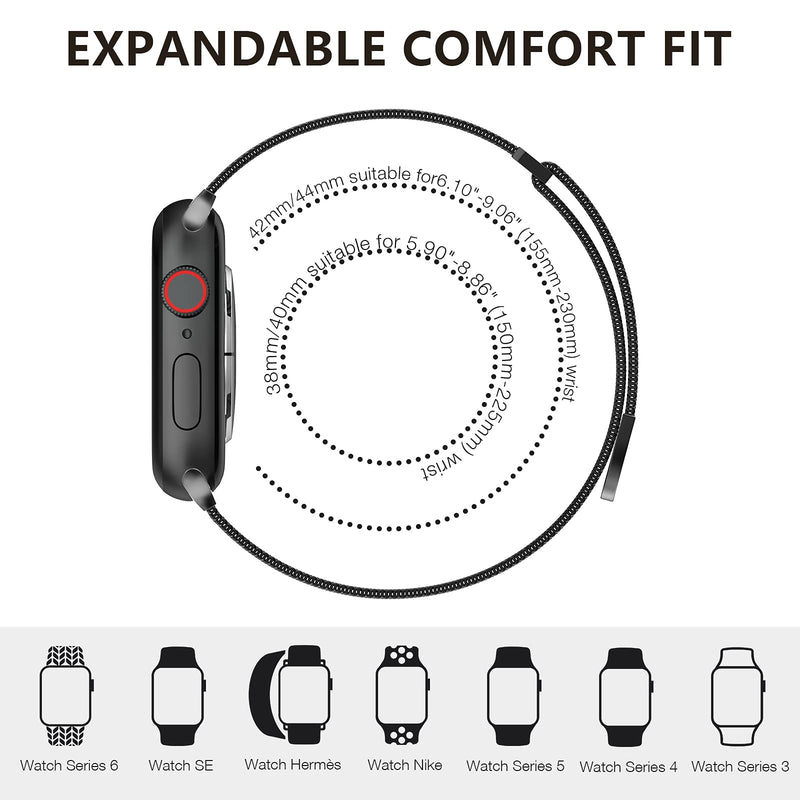  [AUSTRALIA] - OULUOQI Compatible with Apple Watch Band 38mm 40mm 41mm 42mm 44mm 45mm Women and Men, Stainless Steel Mesh Loop Magnetic Clasp Replacement for iWatch Band Series SE 7 6 5 4 3 2 1 (38mm Black) 38mm/40mm/41mm