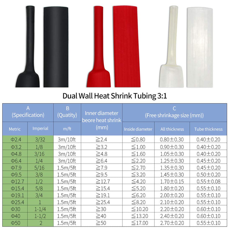 3:1 4FT Waterproof Heat Shrink Tubing Marine Grade Wire Cable Adhesive Lined Tube Insulation Seal Against Moisture Corrosion and Air Leakage Transparent (1/8"(3.2mm)) 1/8"(3.2mm) - LeoForward Australia