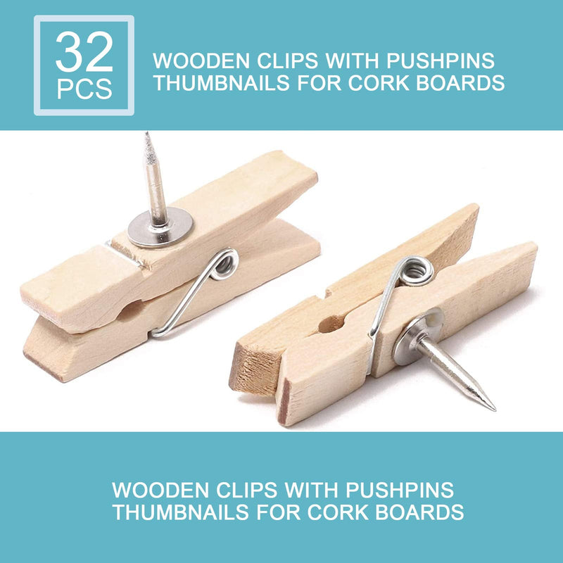  [AUSTRALIA] - Push Pin Clips, Wooden Push Pins for Cork Board, Decorative Thumb Tacks for Bulletin Board, Cute Cork Board/Bulletin Board Pins Thumbtack, Cork Board Accessories (Solid Color, 32 PCS) A-solid Color