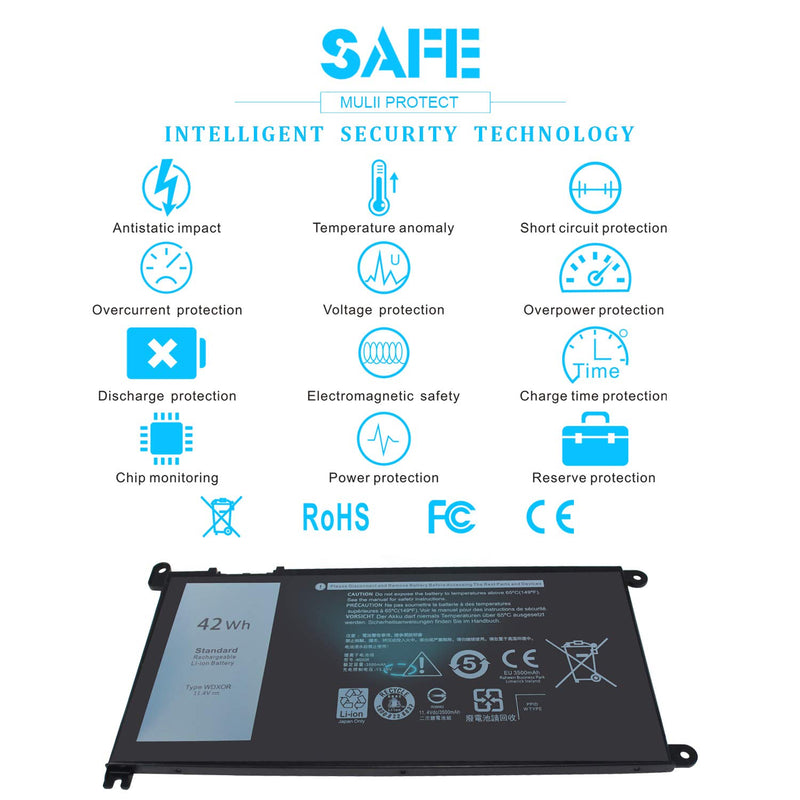  [AUSTRALIA] - 42Wh WDXOR 11.4V Battery for Dell Inspiron 13 7375 7368 7378 5368 5378 5379 P69G 15 7579 7560 7570 7569 7573 5570 5567 5565 5568 5578 5579 5575 17 5765 5767 5770 5775 P58F P66F P75F 3CRH3 FC92N CYMGM