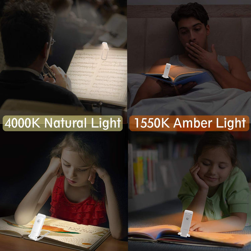  [AUSTRALIA] - BIGLIGHT Amber Book Reading Light, LED Clip on Book Lights, Reading Lights for Books in Bed, Small Book Light for Kids, USB Rechargeable, 2 Brightness Adjustable for Eye Protection, White