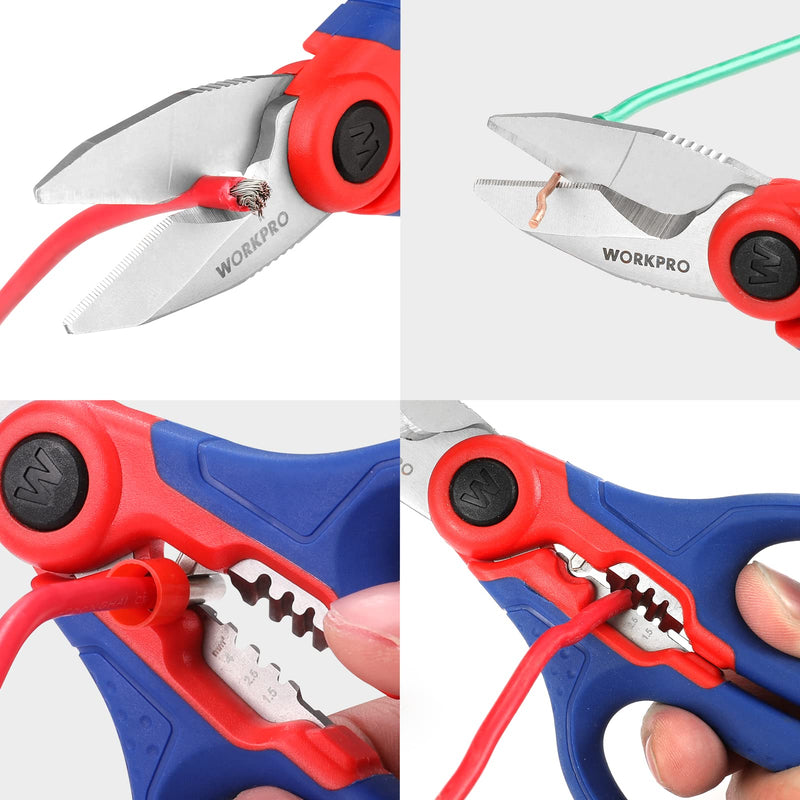  [AUSTRALIA] - WORKPRO Stainless Electricians Scissors, 6.4" Professional Electrician Shears with Wire Stripper for Soft Cable