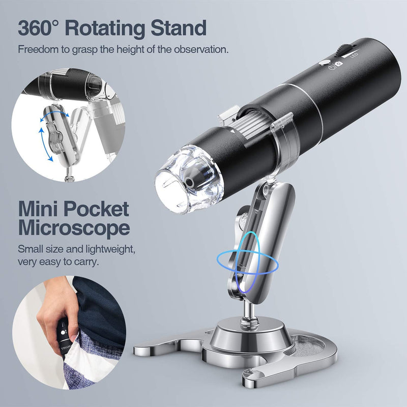  [AUSTRALIA] - Wireless Digital Microscope, YINAMA 50X-1000X Magnification Handheld USB HD Inspection Camera, with Stand Compatible for iPhone,Android,iPad,Mac,Samsung Galaxy,Windows Computer
