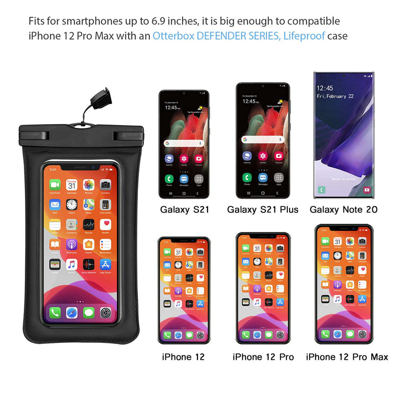 Universal Waterproof Case, IFCASE TPU Phone Dry Bag Pouch for iPhone 12 Pro Max, 11 Pro Max, XS XR SE, Samsung Galaxy S21 S20 S10 S9 S8 Plus, S21 Ultra, S20 FE, Note 20 10 9 (Black) Black - LeoForward Australia