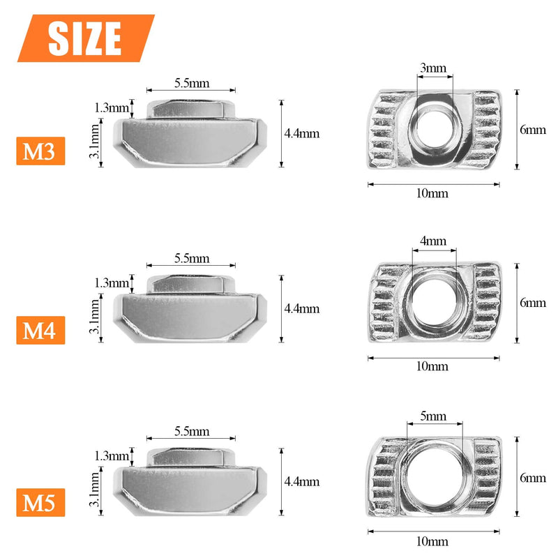  [AUSTRALIA] - HELIFOUNER 240 Pieces 2020 Series T Nuts, M3 M4 M5 T Slot Nut Assortment Kit M3 M4 M5 (240 PCS)