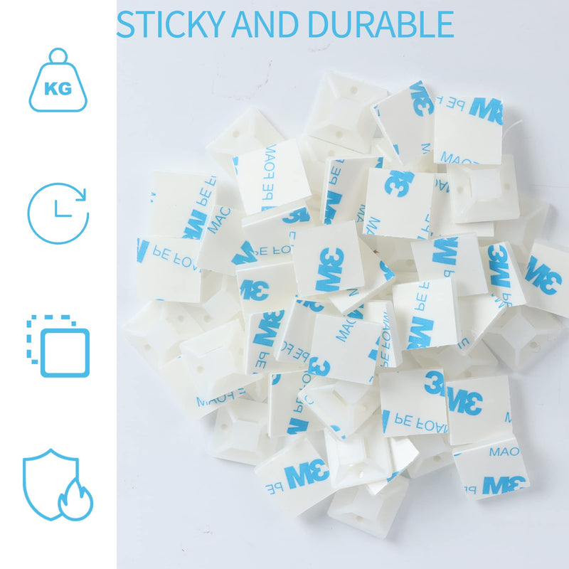  [AUSTRALIA] - 600 Pcs Setber Cable Zip Tie Mounts with 8" Zip Ties and Screws, Outdoor Sticky Cable Clips Self Adhesive Wire Fasteners Cable Clips Management Anchors Organizer Holders Squares 200 Set -White 200 Set With Screws White
